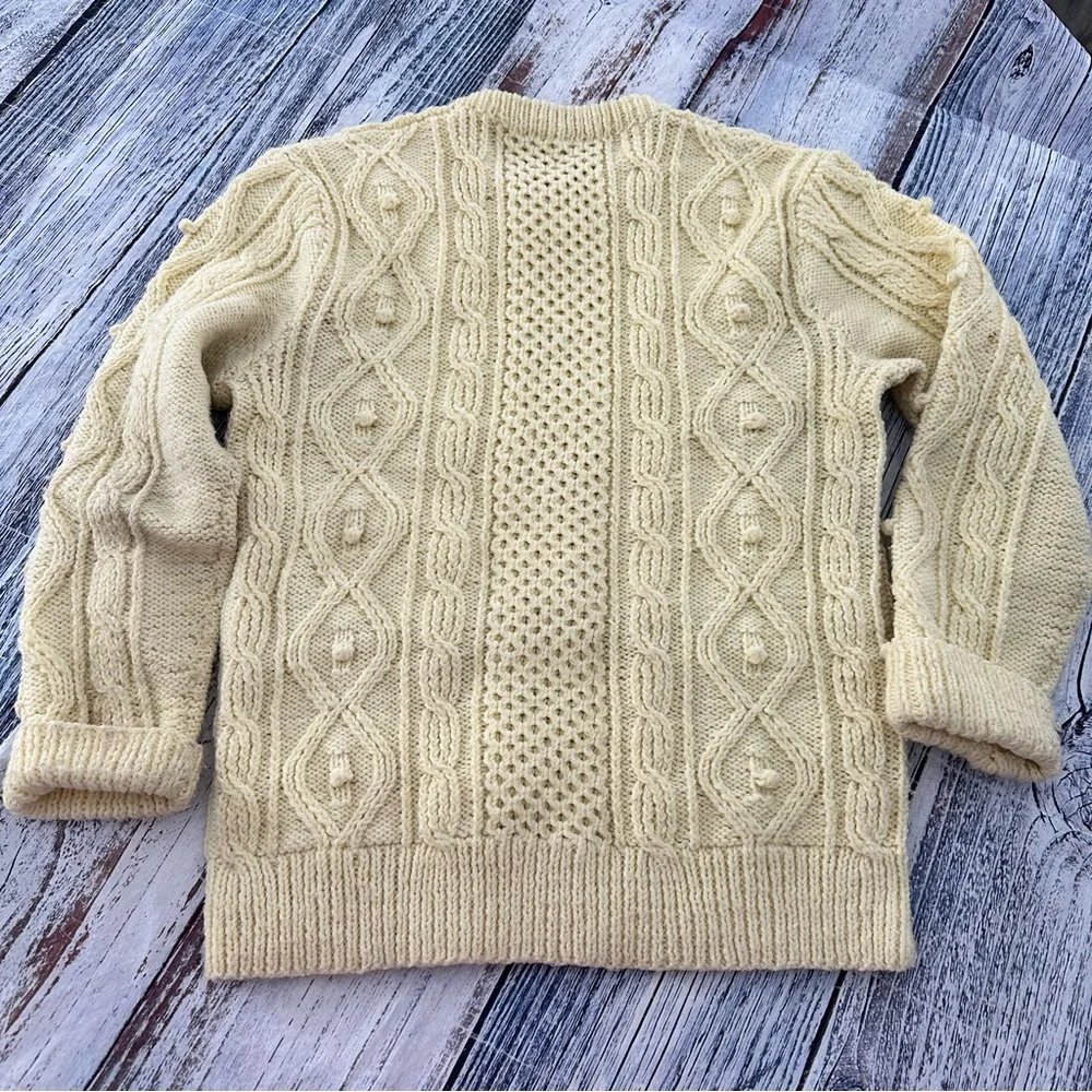 Hand Knit Cream Fisherman Cable Knit Wool Sweater